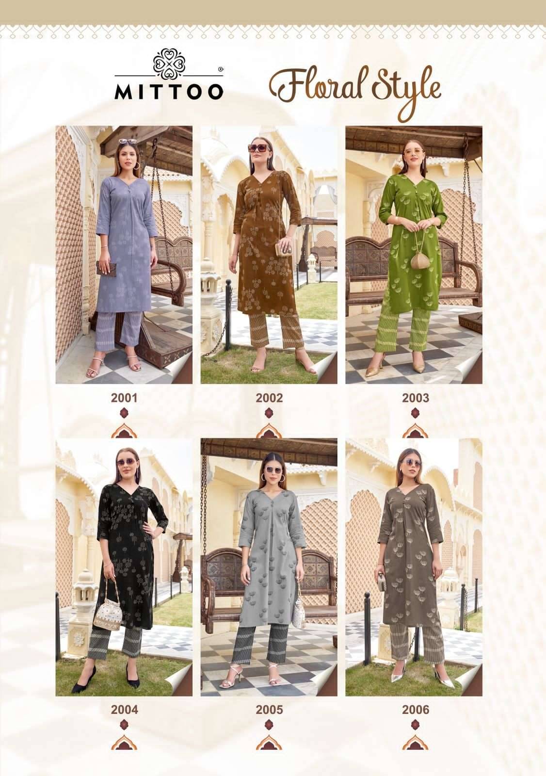  Floral Style By Mittoo 2001 To 2006 Series Beautiful Festive Suits Colorful Stylish Cotton Kurtis At Wholesale Price